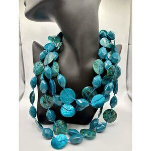 Vintage Turquoise Blue Shell Beaded Multi Strand Necklace Boho Beachy Nautical